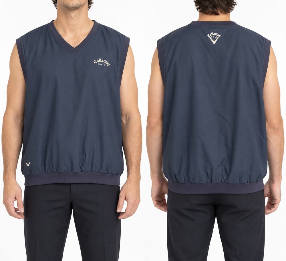 Callaway Golf Men's XL Navy Brushed Microfiber V-Neck Vest Windbreaker Resort